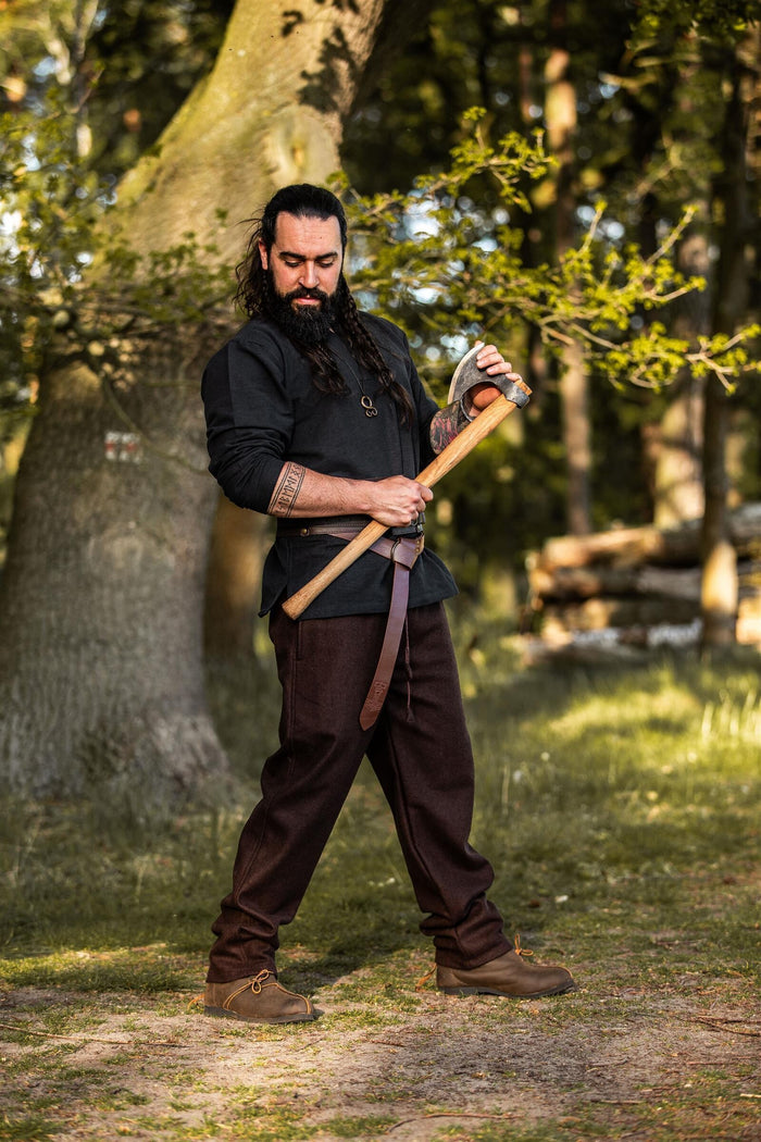 Spodnie Edgar, brązowe, mieszanka wełny