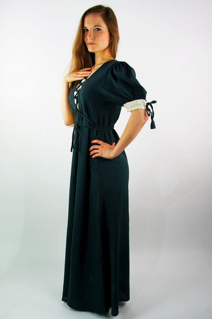 Renesansowa letnia suknia Denise, zielono-naturalna