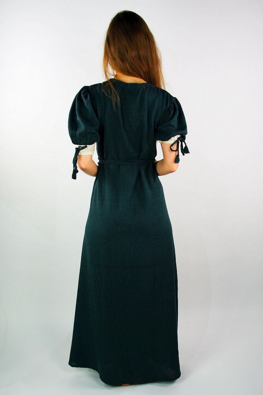 Renesansowa letnia suknia Denise, zielono-naturalna