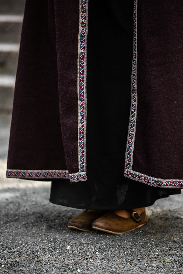 Geborduurde mantel Lyra, wolmix, bruin