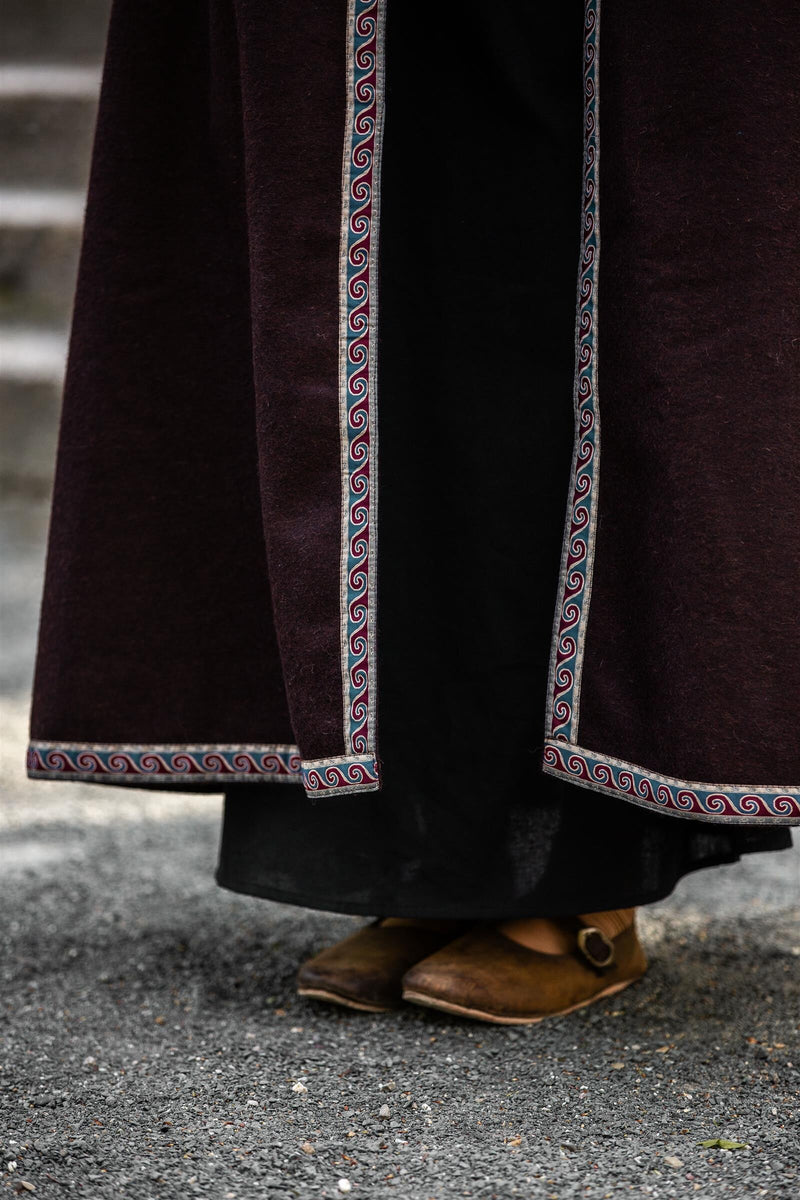 Haftowany płaszcz Lyra, brązowy, mieszanka wełny