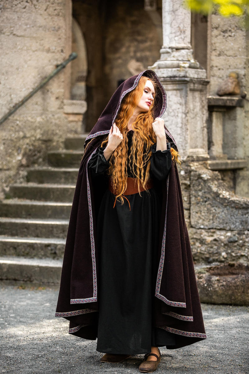 Haftowany płaszcz Lyra, brązowy, mieszanka wełny