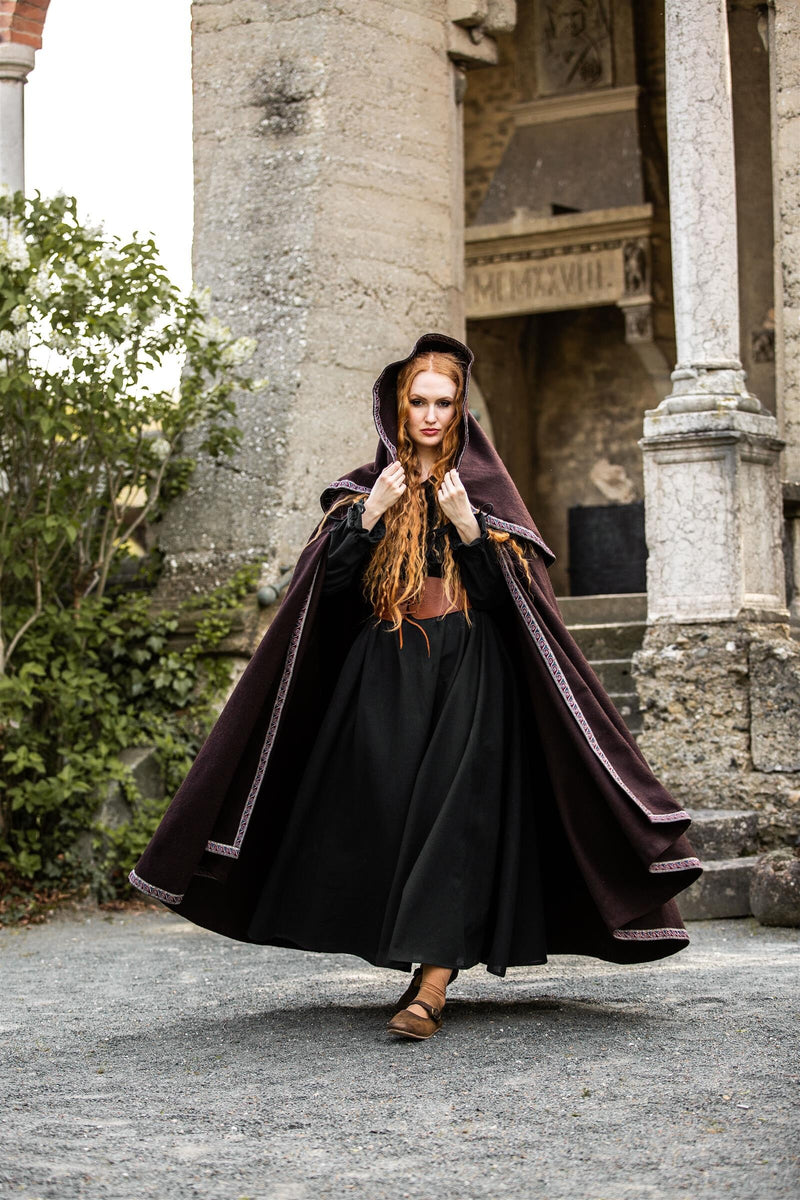 Haftowany płaszcz Lyra, brązowy, mieszanka wełny