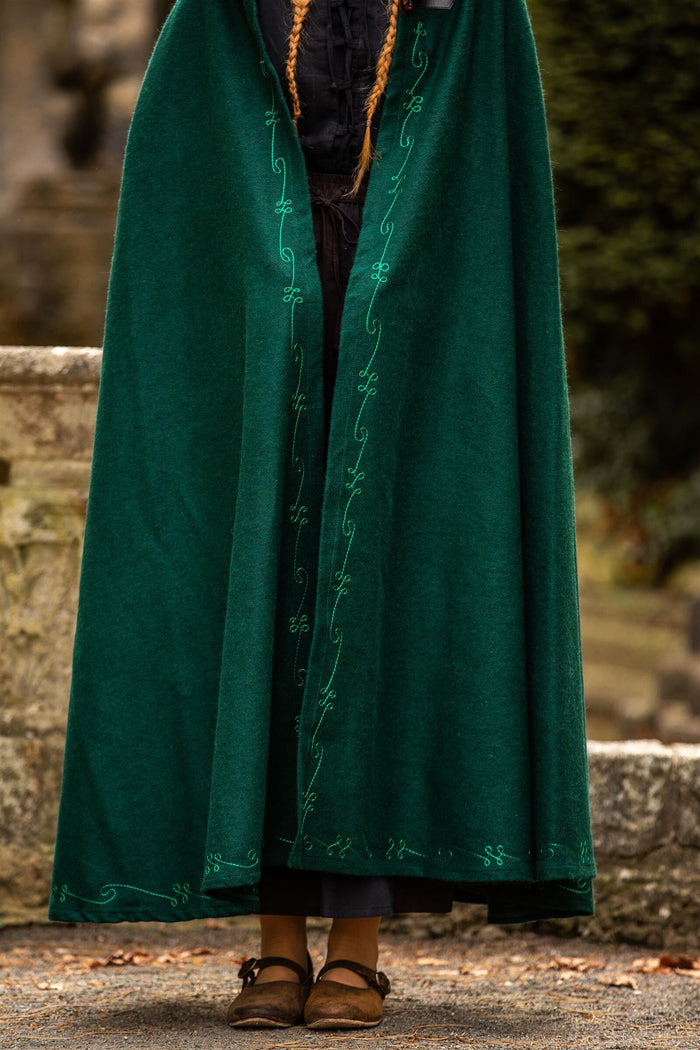 Broderet kappe Damia med lukning, grøn, uldblanding