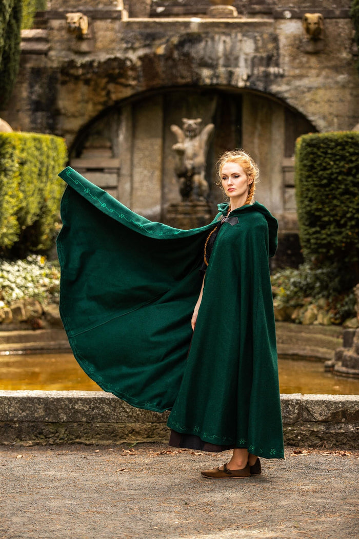 Broderet kappe Damia med lukning, grøn, uldblanding