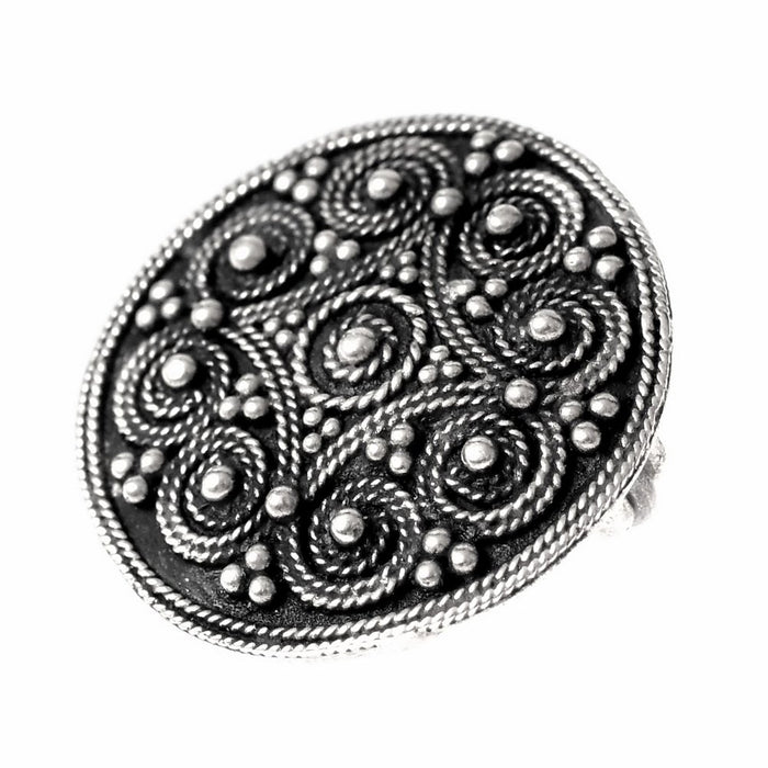 Wikinger-Scheibenfibel mit Granulation, versilberte Bronze