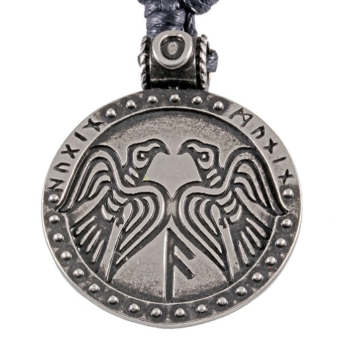 Amuleto de Odin com corvos e runas, estanho