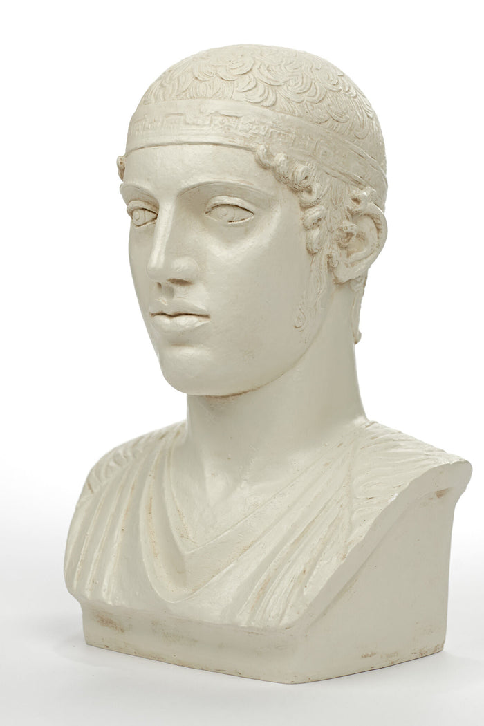 Buste de conducteur de char de Delphes, réplique grecque, plâtre d'albâtre