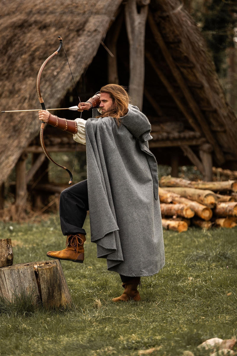 Manteau médiévale avec capuche, gris, mélange de laine